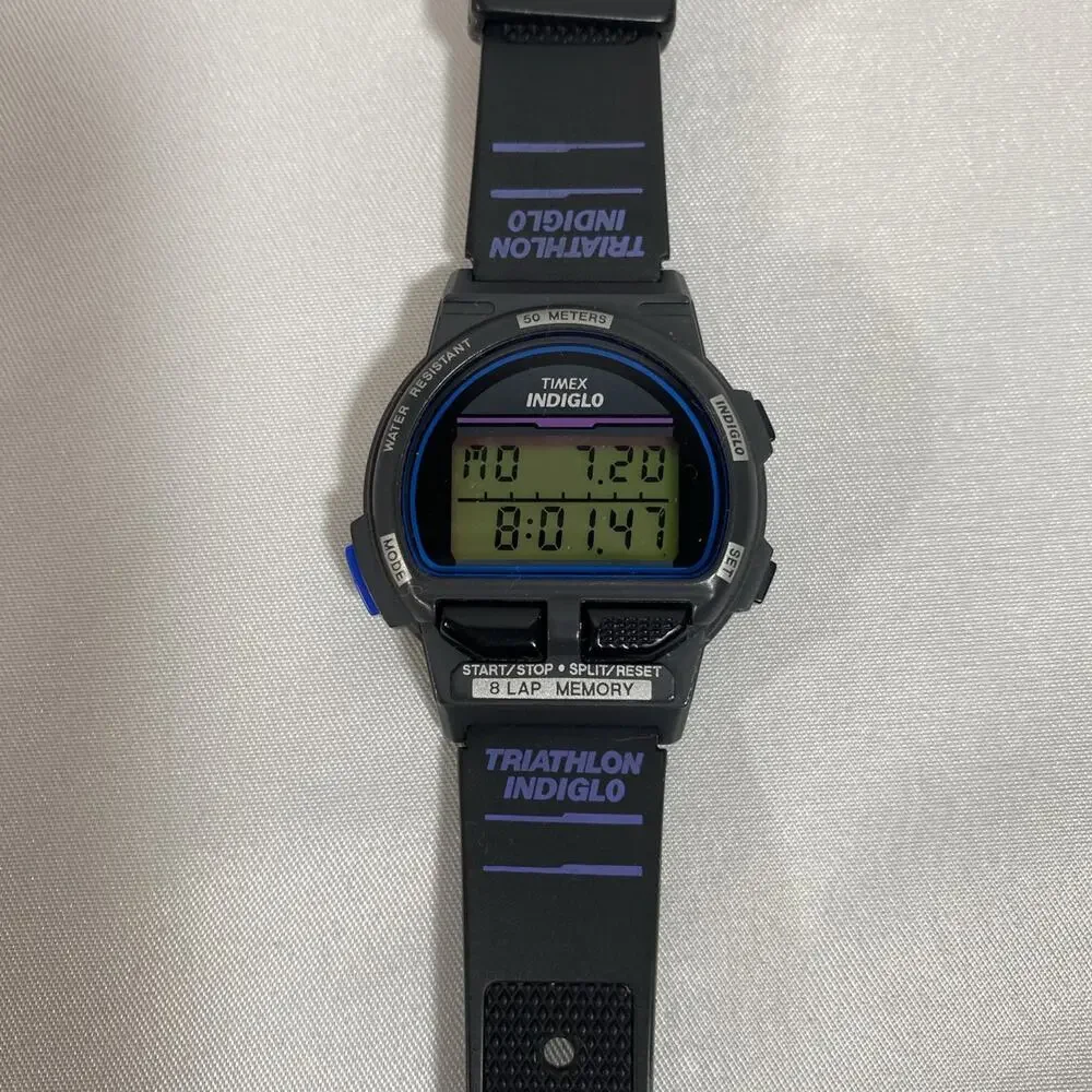 Vintage Women's Timex Ironman Triathlon Watch 8 Lap Blue Indiglo Purple Accents
